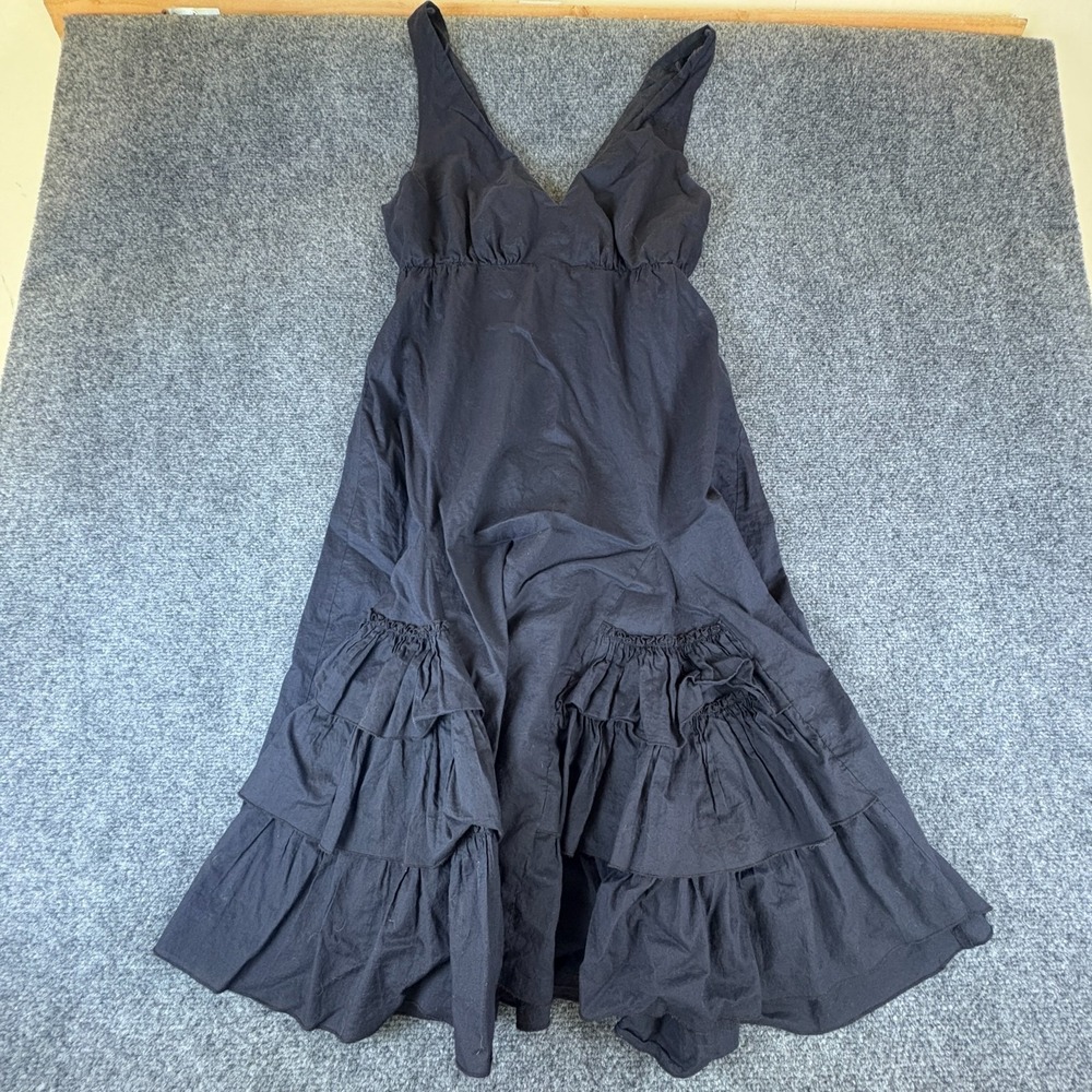 BCBGMAXAZRIA Fit & Flare Dress Womens‎ Medium Black Cotton Tiered Ruffle V Neck